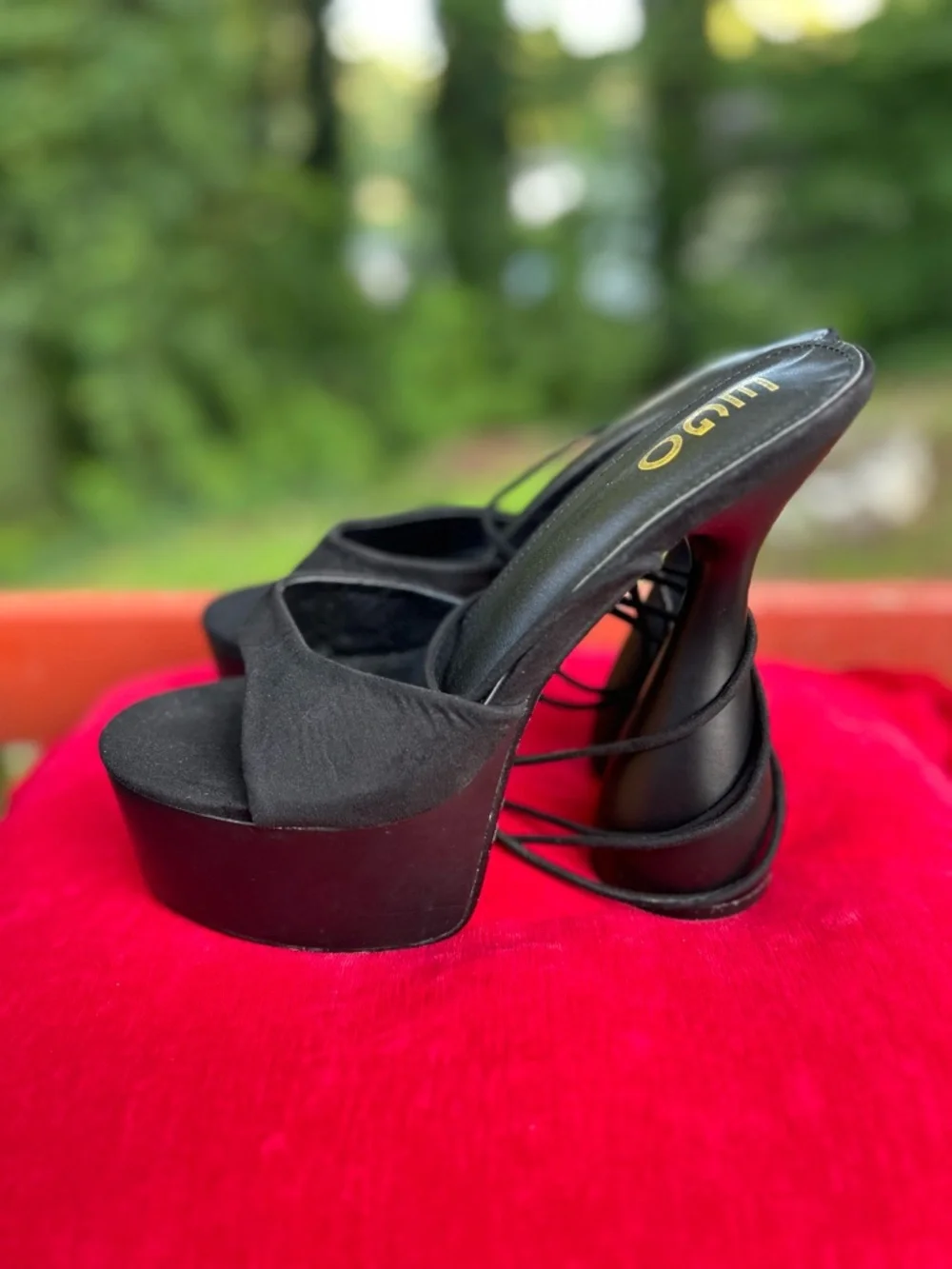 EGO Black Lace-Up Platform Mule Heels